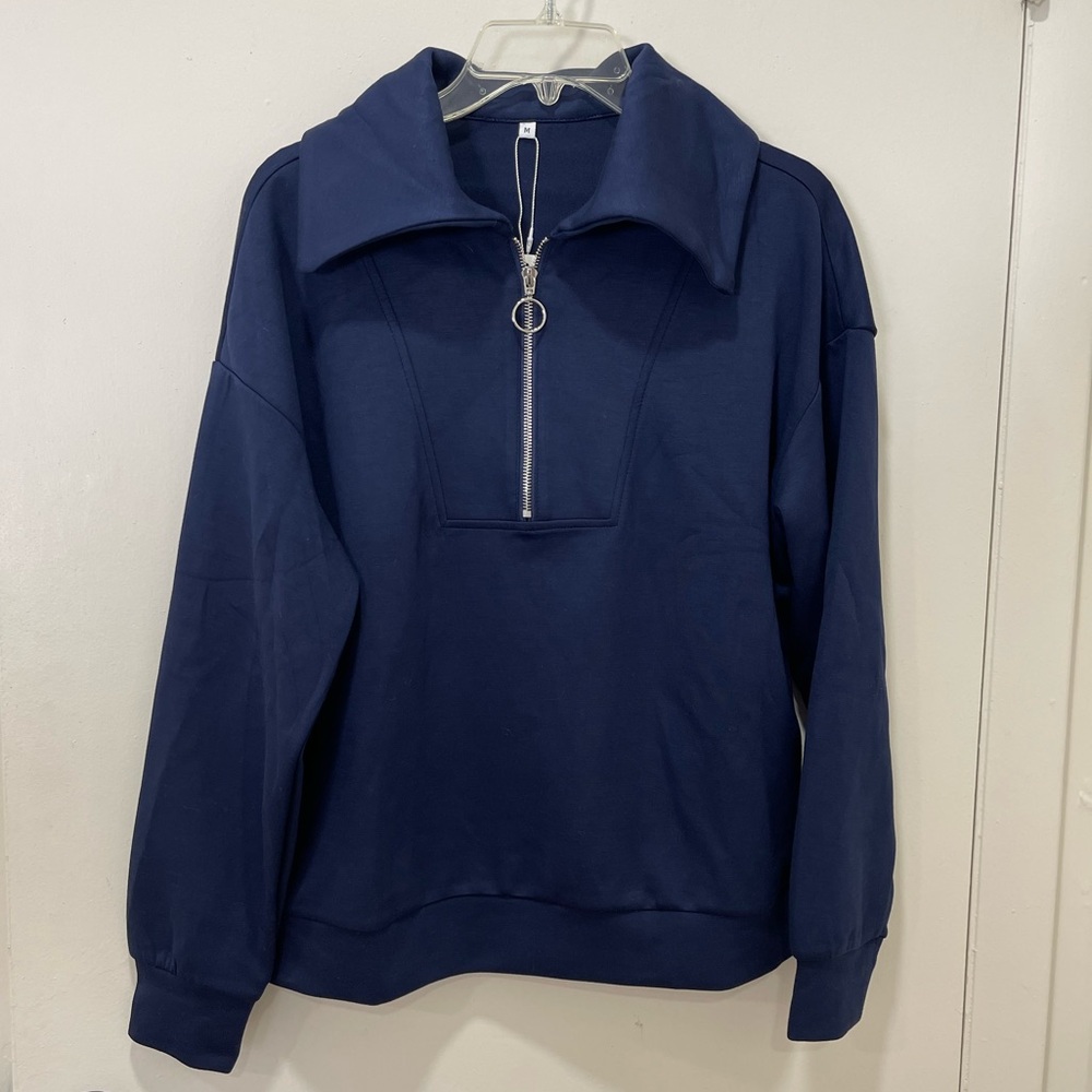 NWT - Arabess Navy Half-Zip Pullover with Ring Zipper